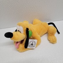 Pluto 9&quot; Plush Laying Down Stuffed Dog Green Collar Disney Parks New! - $14.75