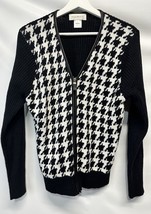 Susan Bristol Houndstooth Zip Front Sweater Cardigan Cotton Blend L - £23.56 GBP