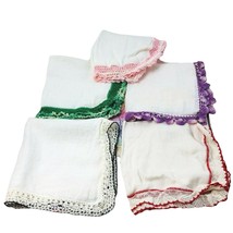 5 Vintage White Hankies Crocheted Edge Handkerchief 11 x 11 Avg  - £20.23 GBP
