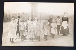 Antique RPPC School Children &amp; Teacher Creepy Spooky Melancholy - £12.78 GBP