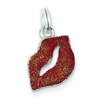 Sterling Silver Enamel Lips Charm &amp; 18&quot; Chain Jewerly 18mm x 12mm - £22.20 GBP