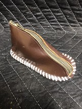 Vintage Coin Purse Brown Pleather Boot Shaped White Lacing Zipper 4.5” Long - £4.67 GBP