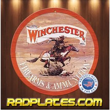 Vintage Style Round Man Cave Gift Winchester Firearms Aluminum Sign 12&quot; - £16.92 GBP