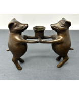 Vintage Bronze Dancing Pigs Candle Holder Figurine Candlestick 7&quot; FAST S... - €18,70 EUR