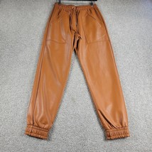 French Connection Crolenda Faux Leather Joggers Womens 6 Tan Orange Paperbag - $51.06