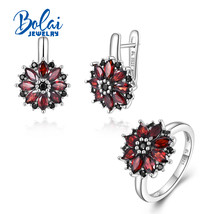 925 Sterling silver jewelry set with natural red garnet gemstones fine jewelry r - £55.94 GBP+