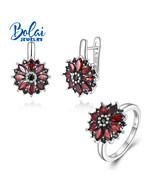 925 Sterling silver jewelry set with natural red garnet gemstones fine jewelry r
