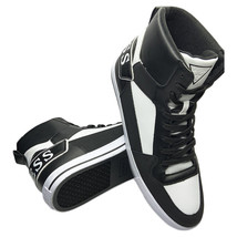 Nwt Guess Pasq Msrp $109.99 Men&#39;s Black White High Top Sneakers Shoes Size 12 13 - £64.48 GBP