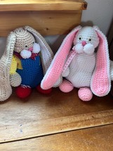 Lot of Handmade White &amp; Pink &amp; Country Bumpkin Crocheted Easter Bunny Rabbit Stu - £22.90 GBP