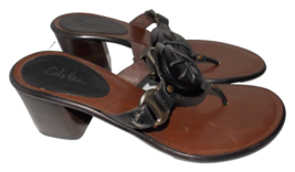 Cole Haan BLACK LEATHER Ethic Thong Bolto Heel Sandal Brazil Slip-On 10 ... - $49.99