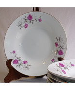 Vintage Set Of 6 Moss Rose Design 8&quot; Soup Or Cereal Bowls Gold Trim Beau... - $21.51