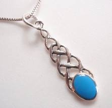 Blue Turquoise Celtic Weave 925 Sterling Silver Necklace Corona Sun Jewelry - £9.26 GBP