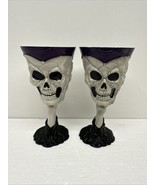 Set of 2 Skeleton Skull Plastic Wine Goblet Halloween Bones Cup Glass Gl... - $14.27