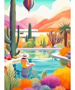Blossoming Desert: Poolside Paradise (used 1000 PC jigsaw puzzle) - $13.00