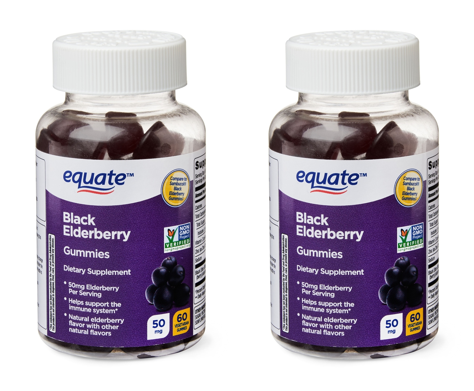 x2 Bottles Equate Elderberry 50mg Immune Health Adult Gummy 60 Per Bottle - £23.58 GBP