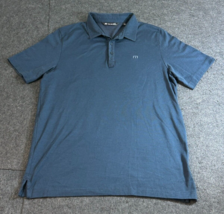 Travis Mathew Golf Polo Shirt Navy Blue Striped Pima Cotton Men&#39;s Size L... - $17.76