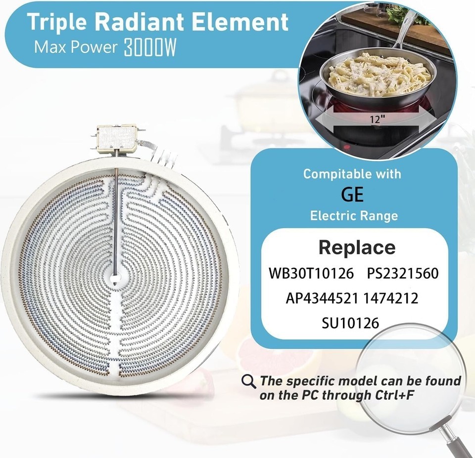 12" Triple Radiant Surface Element for GE - Enhanced Heat Distribution & Control Item image 5