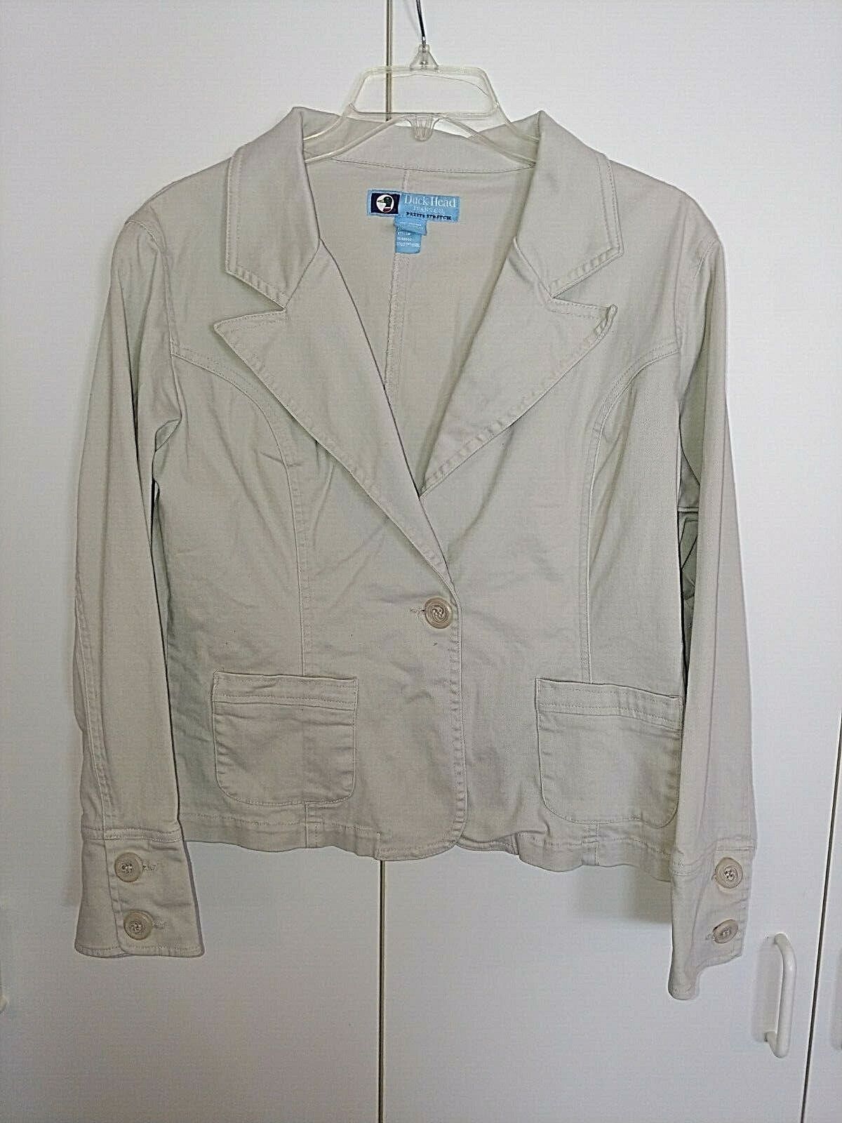 DUCK HEAD JEANS CO. LADIES TAN STRETCH BUTTON BLAZER-PL-GENTLY WORN-COTT... - $4.99