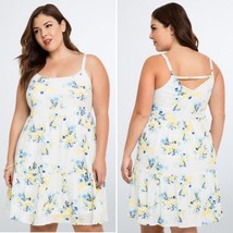 NWT TORRID Floral Tiered Trapeze Dress Sleeveless white/blue/yellow Size 3X - £29.92 GBP