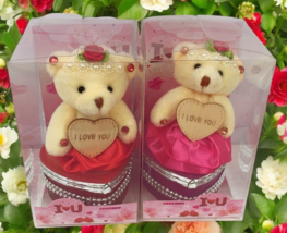I Love You Bear With Heart Shaped Jewelry Gift Boxes SET OF 2 Red and Fu... - $32.71