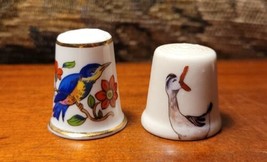 Vintage Gilded Aynsley Blue Bird + Jemima Puddle Duck English China Thimbles - £9.48 GBP
