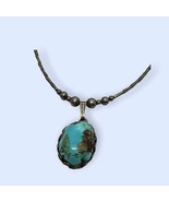 Sterling Silver Turquoise Necklace 8.5&quot; Chain Liquid Silver Beaded - £115.10 GBP