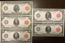 Reproduction 1914 Federal Reserve Note Red Seal Set $5 -$100 Read Description - $13.99