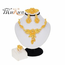MUKUN 2020 NEW  Nigerian Elegant Women Flower Necklace Bracelet Party Earrings R - £17.27 GBP