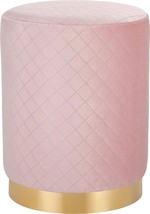 Round Pink Velvet Foot Stool With Lattice Design From Birdrock Home -, Foot Rest - £72.93 GBP