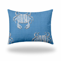 12&quot; X 16&quot; Blue And White Crab Zippered Coastal Lumbar Indoor Outdoor Pillow - £57.64 GBP
