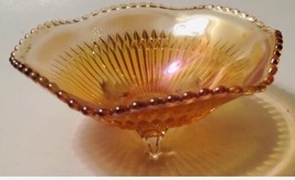 Indiana Glass Marigold Carnival Ribbed Bowl Iridescent Scalloped Rim Vintage - £21.32 GBP