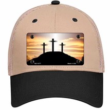 Three Crosses Sunset Novelty Khaki Mesh License Plate Hat - $28.99