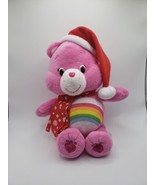 Winter Care Bear Pink Rainbow 9&quot; Plush Christmas Cheer Red Hat and Scarf - £31.13 GBP