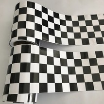 15x500cm Black And White Glossy Racing  Checkered Flag Vinyl Decal Motorbike Car - £71.20 GBP
