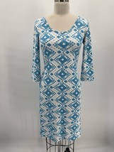 Persifor Kilpatrick Dress Sz XS Blue White Geometric Print 3/4 Sleeve - £37.07 GBP