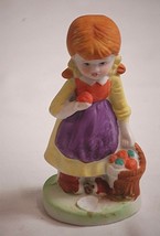 Old Vintage Bisque Girl w Apples &amp; Basket Figurine Curio Shelf Country F... - £6.22 GBP