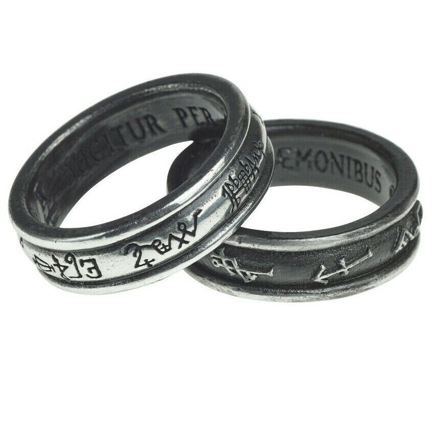 Alchemy Gothic Demon Black & Angel White Double Ring Archangels Inscribed R212 - £20.28 GBP