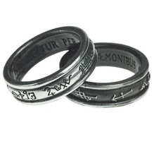 Alchemy Gothic Demon Black &amp; Angel White Double Ring Archangels Inscribed R212 - £20.67 GBP