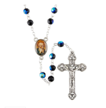 Saint Benedict Rosary Jet Glass Aurora Borealis Beads with Prayer Card Folder - £11.00 GBP