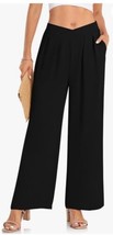 UEU Women&#39;s Wide Leg Casual Pants Crossover Elastic High Waisted Flowy L... - $20.78