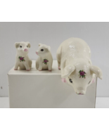 Trio Of Ceramic Pig Figurines w Pink Flowers - 3 pcs - £10.02 GBP