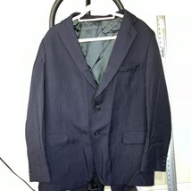 Adams Row Navy Blue Wool Blend Blazer Jacket 44L Striped, Men&#39;s Sport Coat - $14.85