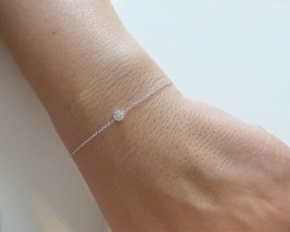 Diamond Solitaire Bezel Set Bracelet 14k White Gold 0.10ct SI1 G color - £149.34 GBP