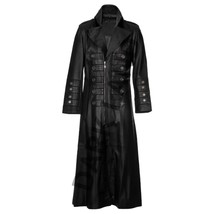 Gothic Black Leather Long Coat Mens Full Length Military Style Buckle St... - $399.00