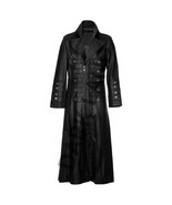 Gothic Black Leather Long Coat Mens Full Length Military Style Buckle St... - $399.00