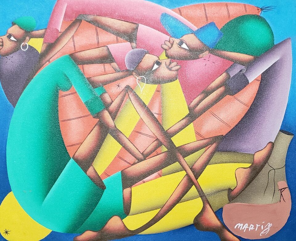 Signed Jean Claude Martin Original Haitian Naif Folk Art Figurative Pain... - $444.76