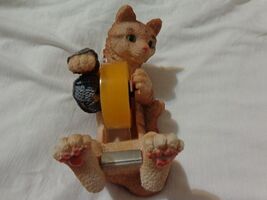 Orange Tabby Cat Tape Dispenser Resin Green Eyes Yarn - $12.00