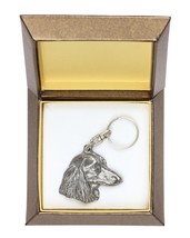NEW, Teckel, Dachshund longhaired, dog keyring, key holder, in casket - £16.86 GBP