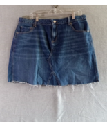 Old Navy Womens Short Blue Jean Skirt 14 Denim Pockets Frayed Edge Stretch - £8.72 GBP