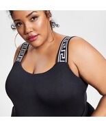 Nina Parker Black Greek Key Elastic Straps Body Suit One Piece  Size 2X ... - $34.49 CAD